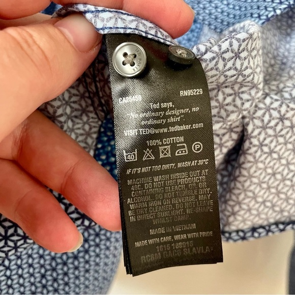 Ted Baker Endurance Slim Fit Cotton Button Down Dress Shirt Blue Size 16.5" - Picture 6 of 8